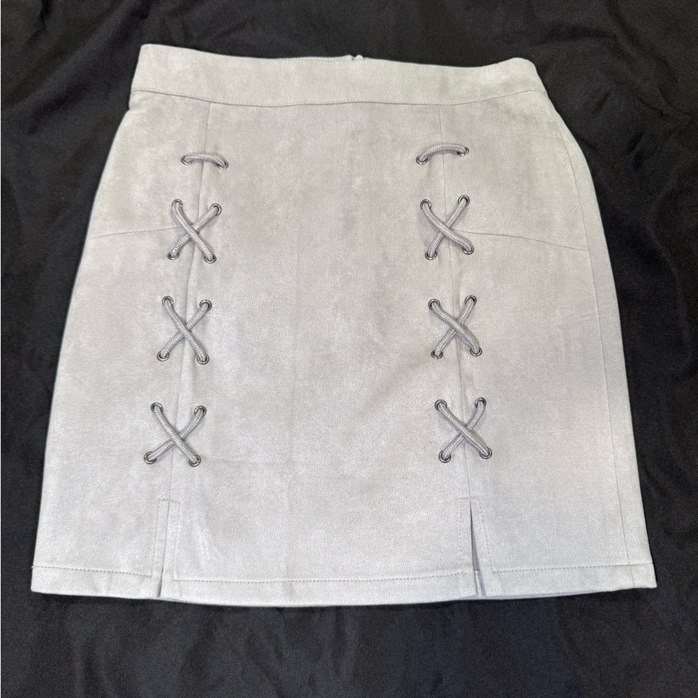 Gray Faux Tie-Up Detail Women's Skirt